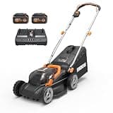 WORX Cordless Lawn Mower, 14" 40V Electric Mower with Brushless Motor, Lightweight 2 in 1 Push Lawn Mower with 6-Position Height Adjustment for Small Yards, 2 Batteries & Charger Included, WG735