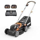 WORX Cordless Lawn Mower, 14" 40V Electric Mower with Brushless Motor, Lightweight 2 in 1 Push Lawn Mower with 6-Position Height Adjustment for Small Yards, 2 Batteries & Charger Included, WG735