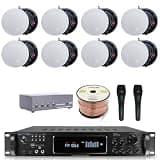 Vaiyer Home Audio System Kit - 7.2 Channel 1500W Bluetooth Amplifier w/ 8 Qty of 8" Frameless Ceiling Speakers 300 W Each, 4-Ch Speaker Selector, 2 Qty of Mic, 250 ft Speaker Wire & Remote