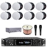 Vaiyer Home Audio System Kit - 7.2 Channel 1500W Bluetooth Amplifier w/ 8 Qty of 8" Frameless Ceiling Speakers 300 W Each, 4-Ch Speaker Selector, 2 Qty of Mic, 250 ft Speaker Wire & Remote