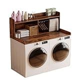 Unionly 2-Tier Washer Dryer Countertop with Clothes Rail,Laundry Topper with Edge and Non-Slip Pad for Washer and Dryer Laundry Hamper Counter Storage Organization (Rustic Brown, Full)