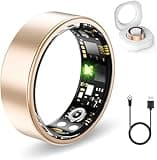 FKGZJF Smart Rings for Women Men, Fitness Ring with Heart Rate, Blood Oxygen, HRV, Stress, Sleep Tracker, Step Tracker, No Subscription Fee, lP68 Waterproof Smart Ring for iPhone & Android (Gold 7#
