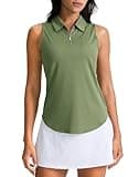 G Gradual Womens Golf Shirt Sleeveless Zip Up Polo Shirts for Women Collared Lightweight Tennis Athletic Tank Top, Olive, Medium