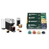 Nespresso Vertuo Pop+ Deluxe Coffee and Espresso Maker by De'Longhi with Milk Frother, Silver + Starbucks Capsules