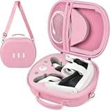 Hard Carrying Case Compatible with Meta Quest 3/ Quest 3S Mixed Reality Headset, VR Gaming Headsets Travel Storage Holder Bag for Touch Controllers and Accessories with Shoulder Strap&Pocket-Pink