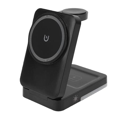 Heayzoki Wireless Charger Stand, 3 in 1 Portable Foldable Snap Fast Charging Station with 15W Max Power FCC Certified for iOS Phone Watch Earphone (Black)