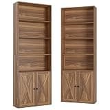 IRONCK Industrial Bookshelves and Bookcases with Doors Set of Two Floor Standing 6 Shelf Display Storage Shelves 70 in Tall Bookcase for Home Office, Living Room