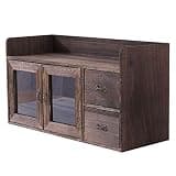 Retro Double Door Bookshelf Storage Rack for Office and Home Desktop Display Stand with Cosmetic Drawer Organizer Student Bookcase and Storage Cabinet Shelf