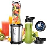 Electric Smoothie Blender with 2 Portable 20oz Tritan Bottles, Personal Mixer for Shakes, BPA-Free, 4 Stainless Steel Blades, for Home, Office, Travel