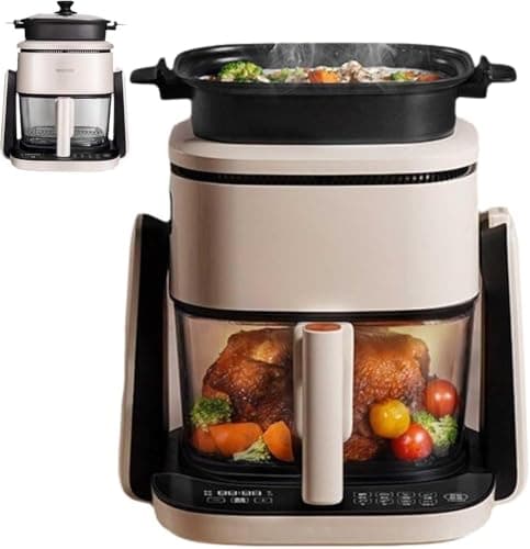 Compact Air Fryer, Space Saving Multi-Function Air Fryer with Flip Fry Roast Recrisp Keep Warm Rotisserie