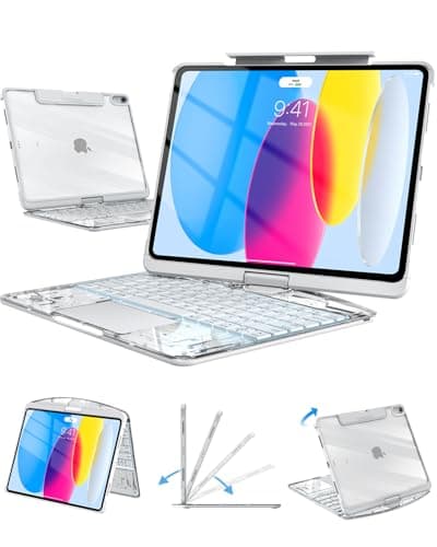 Auupgo Transparent Keyboard Case with Trackpad for iPad 11th Gen A16 (2025) & 10th Gen 10.9" (2022), 7-Color Backlit Wireless Bluetooth Keyboard with 360 Rotating Stand & Pencil Holder