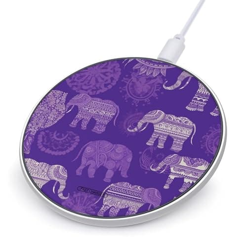 Purple Elephant Anti-Slip Wireless Charger 10W Fast Charging Pad with Indicator Slim & Portable Equipped with 1M Data Cable Ideal for Desk & Bedside Case Compatible