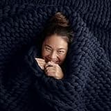 Bearaby Cotton Hand-Knit Weighted Blankets for Adults - Chunky Knit Blanket - Sustainable, Breathable, Organic, Cooling Weighted Blanket - Machine Washable (Midnight Blue, 15 lbs, 40"x72")