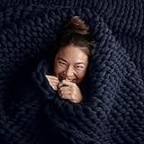 Bearaby Cotton Hand-Knit Weighted Blankets for Adults - Chunky Knit Blanket - Sustainable, Breathable, Organic, Cooling Weighted Blanket - Machine Washable (Midnight Blue, 15 lbs, 40"x72")
