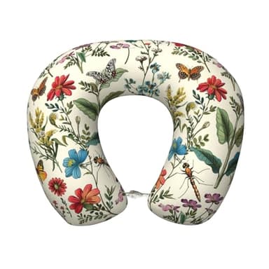 OSAM SPACE Vintage Floral Leaves Travel Neck Pillow for Sleeping Neck Support Memory Foam Airplane Pillow U Shaped Pain Relief Pillows for Flight Train Car Office