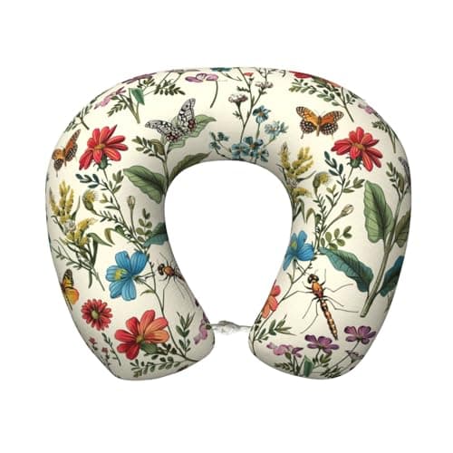 OSAM SPACE Vintage Floral Leaves Travel Neck Pillow for Sleeping Neck Support Memory Foam Airplane Pillow U Shaped Pain Relief Pillows for Flight Train Car Office