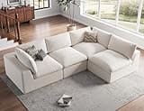 120" Cloud Sectional Couch | Oversize Boneless Couches for Living Room | 4 Seater Modern L-Shape Sofa | Ivory White