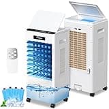 Portable Air Conditioners, 3-in-1 AC Cooling Fan 3 modes 3-Speed with Remote Control & 4 Ice Boxes, Evaporative Air Cooler with 8L Tank 20H Cooling, for Home, Bedroom, Kitchen (Black)