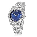 Halukakah Diamonds Gold Watch Iced Out, Kid's Platinum White Gold Plated 36MM Width Blue Dial Quartz Wristband 8", Free Giftbox