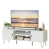 Apetaccat TV Stand for 55-65 Inch TV, Entertainment Center with Soft Hinge Door,TV Console Table with 2 Cabinets with Gold Handle and Feet,for Living Room, Bedroom, White