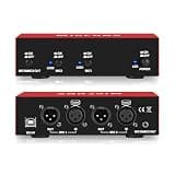 Micfuns MC new 2 Channel 48V Phantom Power Supply with 3.5mm Audio Cable to Connect Audio Interface for Condenser Microphone Music Recording Equipment (MC2-new red)