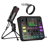 Podcast Equipment Bundle, Audio Mixer with Dynamic Microphone for PC, Gaming Equipment Set for Podcast Recording, Changer Voice/Denoise/Reverb/Bluetooth,Live Streaming, Video Vocals(Phone/PS5)