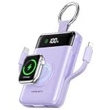 CHALIGTI 5000mAh Portable Charger with LED Display,PD 20W Super Fast Charging Power Bank with Built-in Cables,Travel Keychain Battery Pack for Apple Watch Series,iPhone 17/16/15/14/13/12(Purple)
