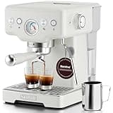 Neretva Espresso Machine, 15 Bar Espresso Coffee Machine with Visible Pressure Guage Professional Espresso Maker with Milk Frother & Stainless Steel for Home Barista Latte and Cappuccino Maker - White
