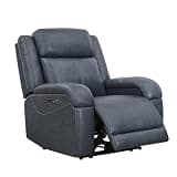 Watson & Whitely Genuine Leather Power Recliner Chairs for Adults, Wall Hugger RV Recliner with Power Headrest & Charging Ports, Electric Recliner Sofa Chair for Living Room, Navy