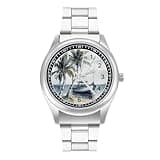 FekiLoot Palm Trees Fishing Boat Watches for Men Big Face Stainless Steel Analog Quartz Watch Business Dress Wristwatch Casual Wrist Watch Easy to Read Gifts for Husband Father