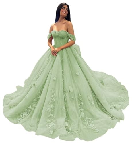 Ftupza Floral Sage Quinceanera Dresses Off Shoulder Beaded Ball Gown Lace Sweet 16 Dresses Glitter Tulle Prom Gowns 2