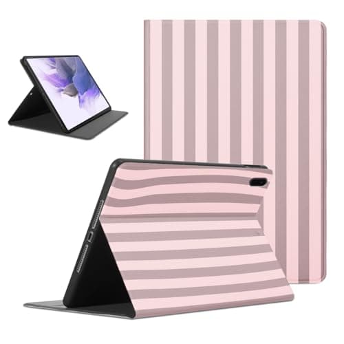 Mrtponk Simple Retro Pink Greay Striped Print Tablet Case for Samsung Galaxy Tab S9 Ultra 14.6" SM-X910/X916B, Cute Vertical Line Stripes Cases Soft TPU Protective PU Flip Holder Cover for Girl Boy