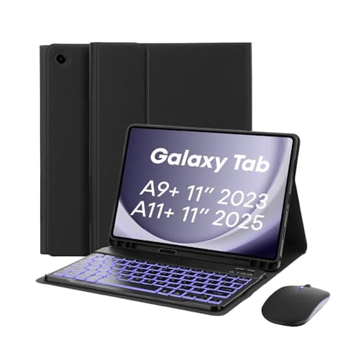 MAYPHY 7-Colors Backlit Keyboard Case for Samsung Galaxy Tab A11 Plus 2025, Tab A9 Plus 5G 11 Inch 2023, Detachable Keyboard Case for Samsung Galaxy Tab A11+/A9+, S-Pen Holder, Black