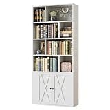 IRONCK Book Shelf, Tall Bookshelf with Storage, Bookshelves and Bookcases with Doors, 4-Tier Bookcase with 8 Open Cubes for Living Room, Office, Study, White