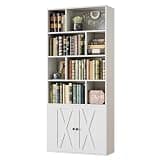 IRONCK Book Shelf, Tall Bookshelf with Storage, Bookshelves and Bookcases with Doors, 4-Tier Bookcase with 8 Open Cubes for Living Room, Office, Study, White