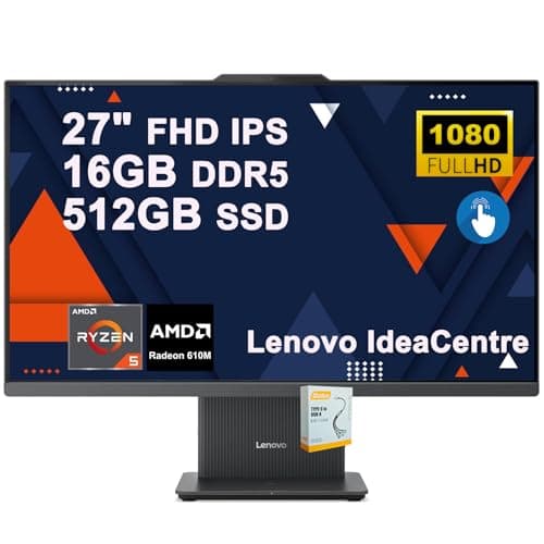 Lenovo IdeaCentre AIO Desktop | 27" FHD IPS Touchscreen (99% sRGB) | AMD 6-core AMD Ryzen 5 7535HS | 16GB DDR5 512GB SSD | Type-C Harman Speaker Wi-Fi6 5MP Camera Win11 w/DLCA Accessory