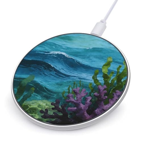 Purple Coral in The Blue Waves Wireless Charger Portable Fast Charging Pad Lightweight Wireless Charging Pad 10W Slim Charging Station for Phone Charger Mat for Travel Home Office Desk