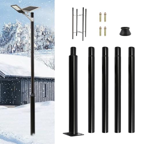 Fufiea 18FT Outdoor Street Light Pole, Heavy Duty Black Metal Lamp Post Galvanized & Baking Paint Finish, Floor Mounted Solar Pole for Parking Lots, Courtyards, Gardens, Includes Mounting Rebar Cage