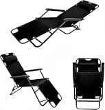 HOMSUPPLIE'S Outdoor Folding Chaise Lounge Chair, Zero Gravity Chair, Patio Sun Lounger Reclining Beach Chair Sun Patio Pool Lawn Recliner Chair with Adjustable Pillow (Black)