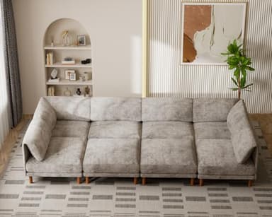 Kalafini Modular Sectional Cloud Couch, Oversized Large Modern Comfy Chenille Sofa, 8 Seater V Shaped Couch, Cozy Extra Deep Seat Couches for Living Room, Apartment, Grey
