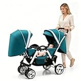 Twin Baby Pram Stroller Double Infant Stroller for Infant and Toddler,Lightweight Double Stroller with Reclining Seat, Adjustable Canopy and Large Storage(Green)