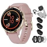 Garmin Venu 3S Health Fitness GPS Smartwatch Gold Steel Bezel with Dust Rose Case 41mm 010-02785-03 Bundle with Nylon Elastic Bands 18mm 3 Pack, Charging Dock and Silicone Dust Cover 3 Pack