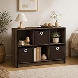 Furevol 6-Cube Bookshelf with Storage Bins, Cube Bookcase, Book Shelf with Storage Bins, 11.9 x 31.6 x 23.6, for Living Room, Home Office, Columbia Walnut