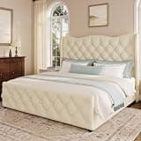 Uteeran Queen Bed Frame with 53.15" High Crown Headboard, Beige
