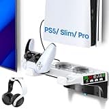 PS5/Slim/Pro Wall Mount Kit with Cooling Fan & Charging Station, PS5 Shelf Floating Mount for All PlayStation 5/Slim/Pro Disc & Digital Console, PS 5 Wall Bracket Behind TV, PS Five Pro Accessories