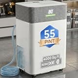 Uthify 55 Pints Dehumidifier for 4000 Sq.Ft, Fabric-Wrapped Body & Dual-Screen Display, Smart Compressor with Drain Hose, 1.2GAL Tank, High Capacity for Basement Bedroom Bathroom Home
