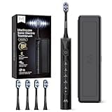 Marlincare Electric Toothbrush for Adults, 180 Days Battery Life Rechargeable Sonic Toothbrush with 4 Brush Heads Smart Timer, 55000VPM for Deep Cleaning & Whitening with 5 Modes, Travel Case, Black