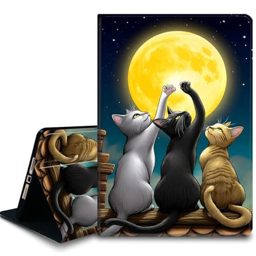 Bxgolkgd Tablet Case for Samsung Galaxy Tab A 10.1 Inch 2016(SM-T580/T585/T587),Shockproof Stand Cover with Heat Dissipation,Auto Wake/Sleep Function,Three Cats Under Moonlight