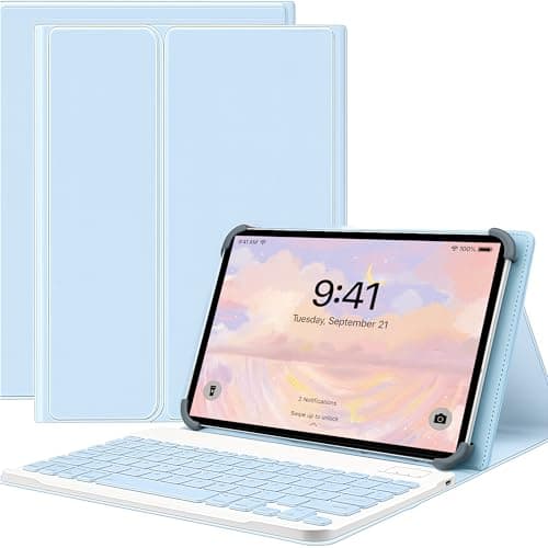 for Onn. 11 Pro Tablet Case with Detachable Magnetic Keyboard, Fits 9-11 Inch Tablets, TPU Protection, Premium PU Leather, Type-C Charging (Sky Blue, Onn. 11 Pro)