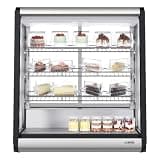 Pemberly Row 31" 4-Tier Countertop Display Refrigerator, Stainless Steel, Silver Finish, LED Lighting, Digital Temperature Control, Auto Defrost, R290 Refrigerant, Glass Display for Bakery or Desserts